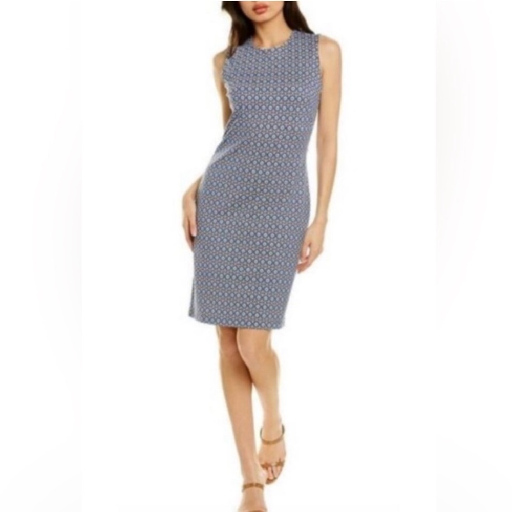 J. McLaughlin Devon Sleeveless Sheath Dress In Blue Tile Print Size Small